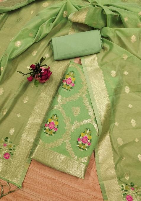 Pista Motif Silk Kurta Set