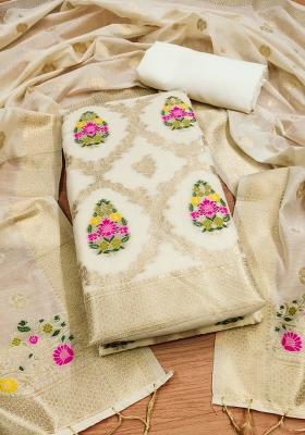 White Motif Silk Kurta Set