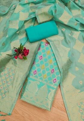 Sea Green Motif Silk Kurta Set