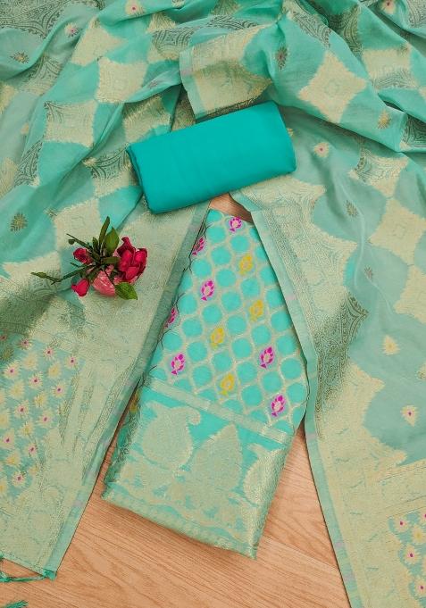 Sea Green Motif Silk Kurta Set