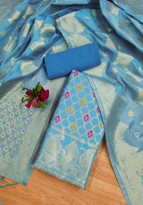 Sky Blue Motif Silk Kurta Set
