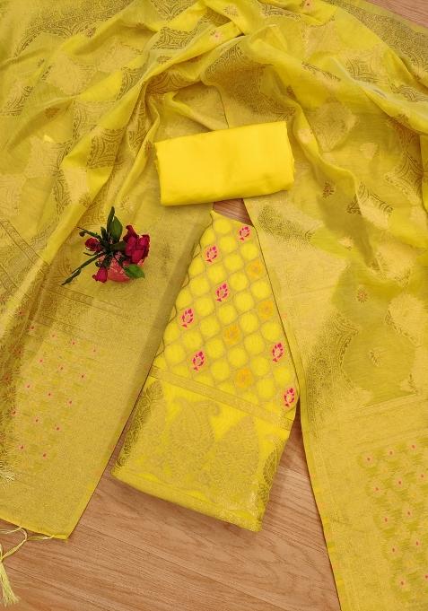 Yellow Motif Silk Kurta Set