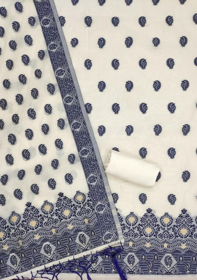 Navy Blue Motif Handloom Kurta Set - Indya