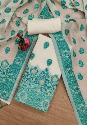Teal Motif Handloom Kurta Set