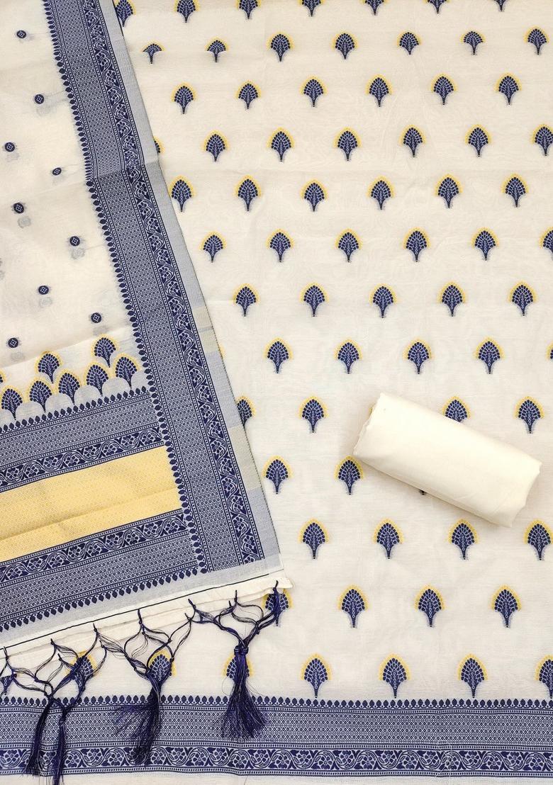 Navy Blue Motif Handloom Kurta Set - Indya