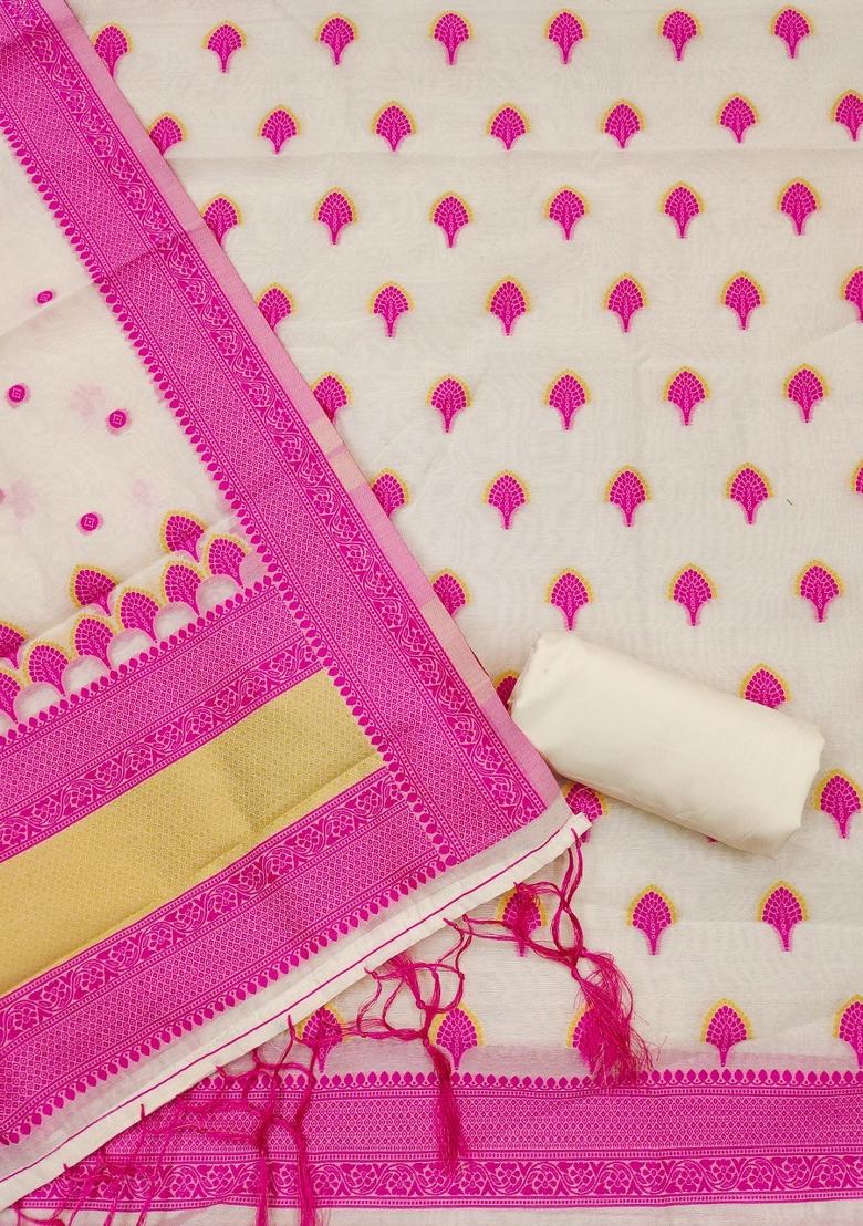 Pink Motif Handloom Kurta Set - Indya