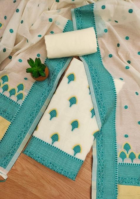 Teal Motif Handloom Kurta Set