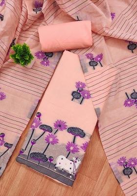 Peach Motif Cotton Blended Kurta Set
