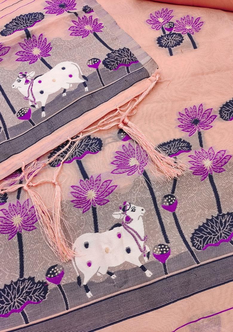 Peach Motif Cotton Blended Kurta Set - Indya