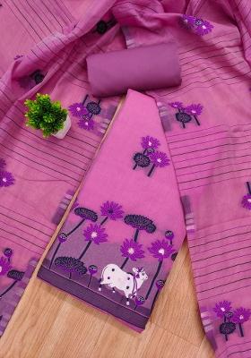 Pink Motif Cotton Blended Kurta Set