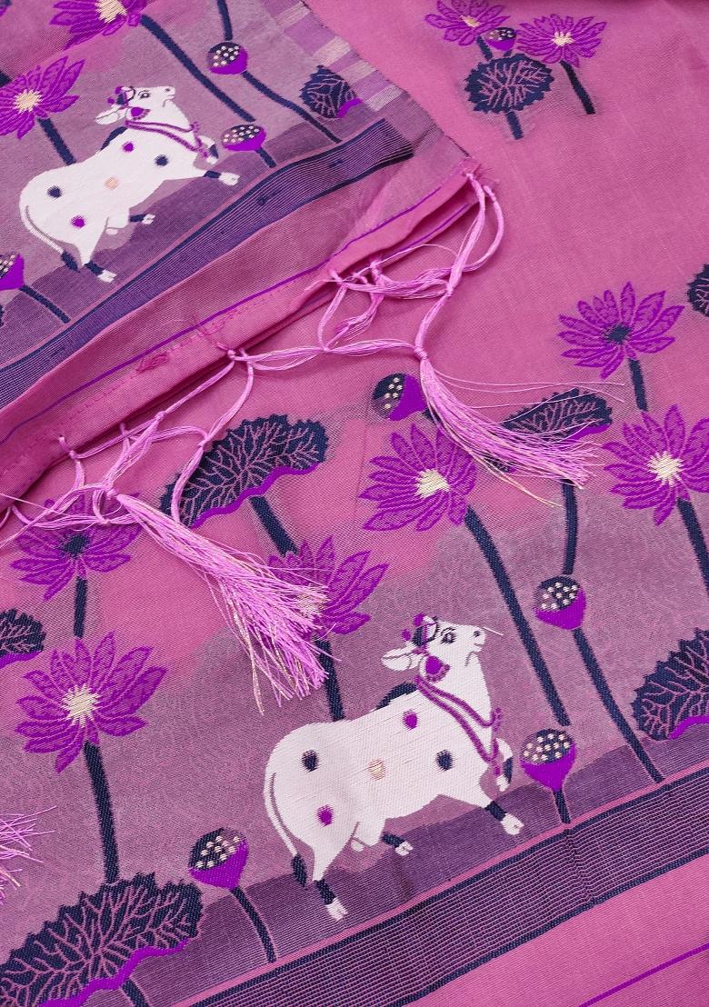 Pink Motif Cotton Blended Kurta Set - Indya