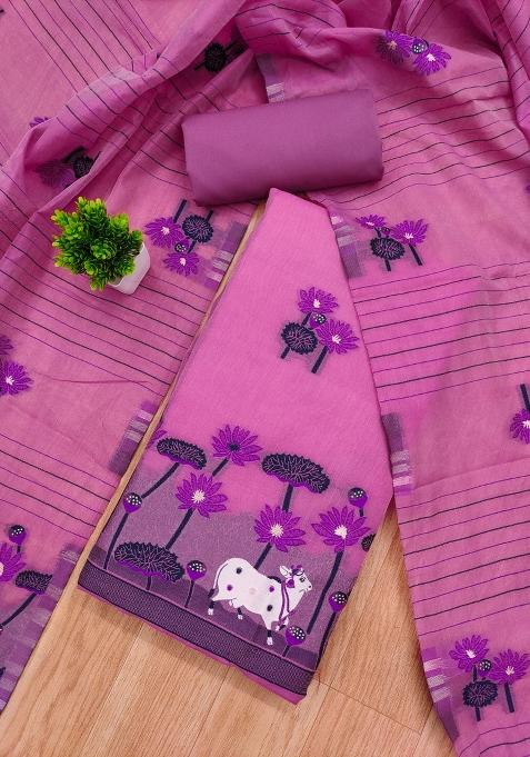 Pink Motif Cotton Blended Kurta Set
