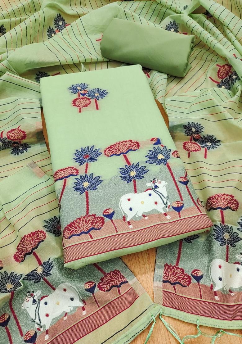 Pista Motif Cotton Blended Kurta Set - Indya