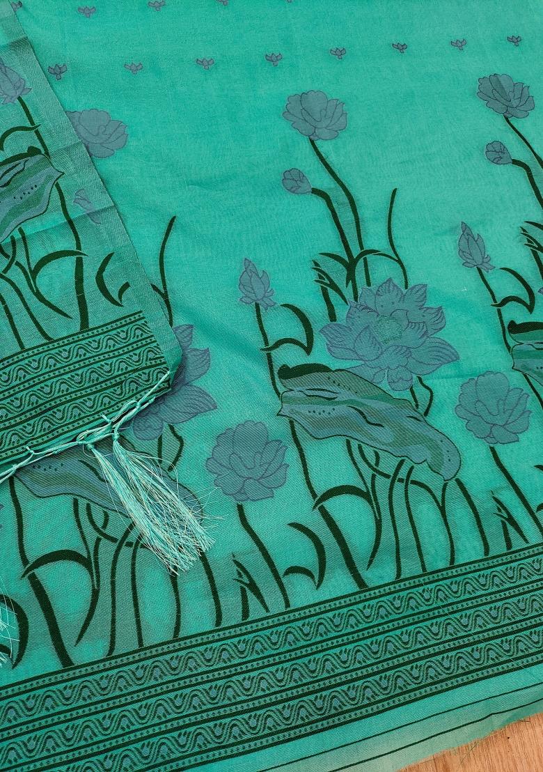 Sea Green Motif Cotton Blended Kurta Set - Indya