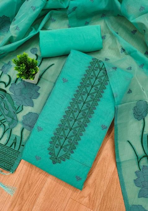 Sea Green Motif Cotton Blended Kurta Set