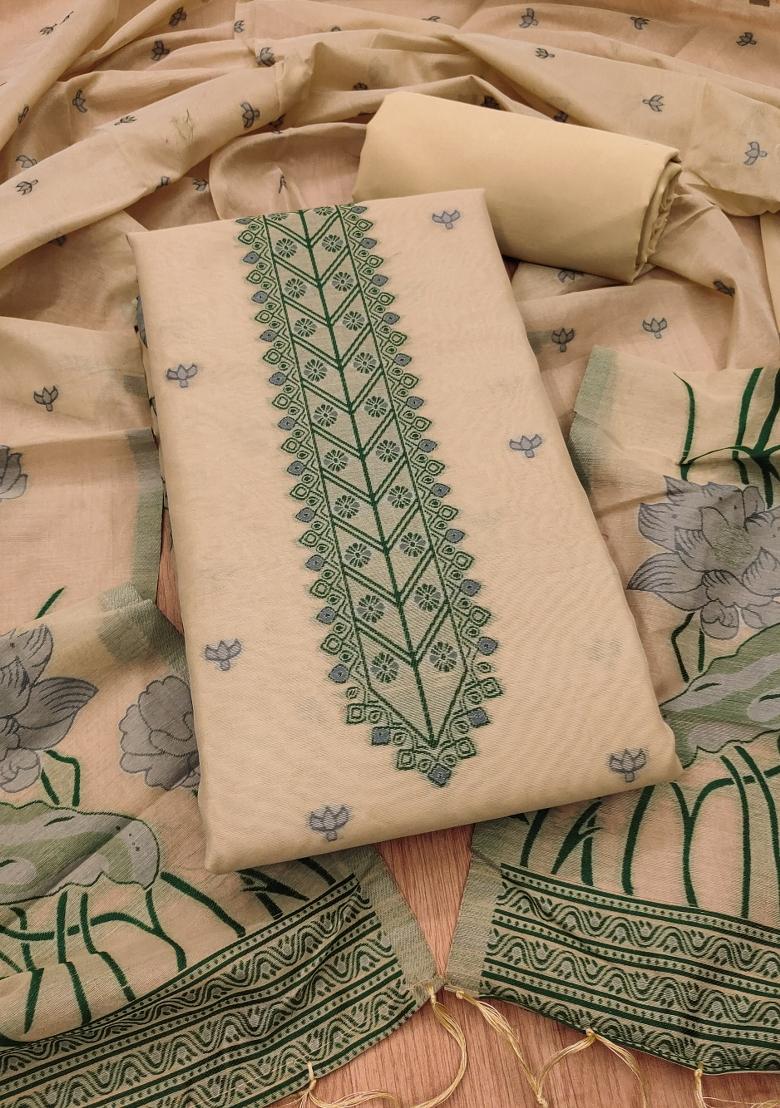 Chiku Motif Cotton Blended Kurta Set - Indya