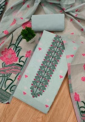 Grey Motif Cotton Blended Kurta Set