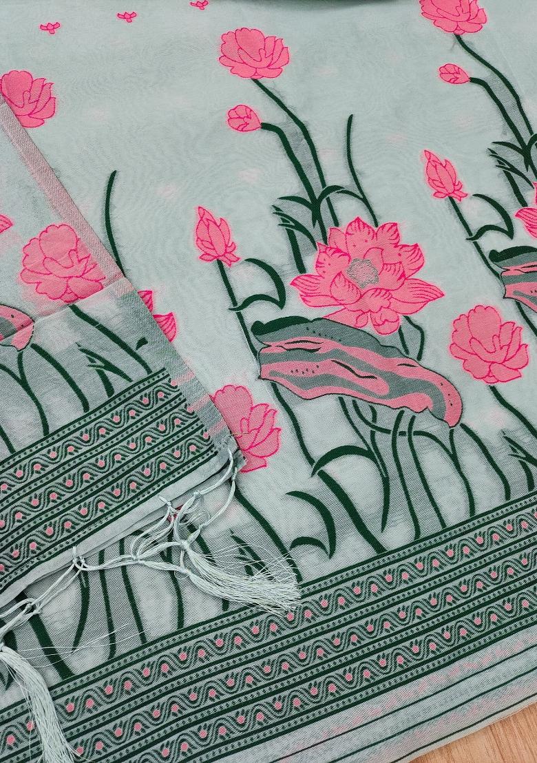 Grey Motif Cotton Blended Kurta Set - Indya