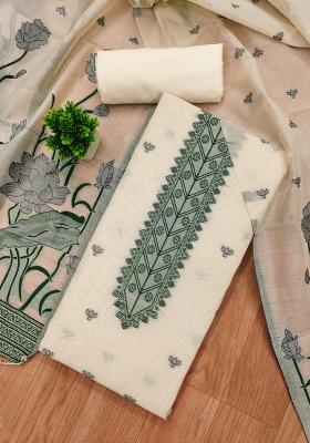 off white Motif Cotton Blended Kurta Set