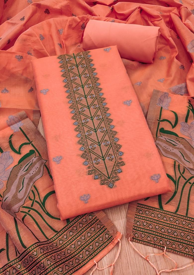 Peach Motif Cotton Blended Kurta Set - Indya