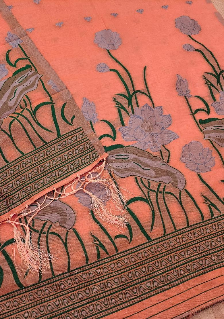 Peach Motif Cotton Blended Kurta Set - Indya