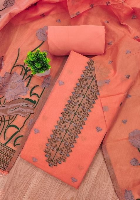 Peach Motif Cotton Blended Kurta Set
