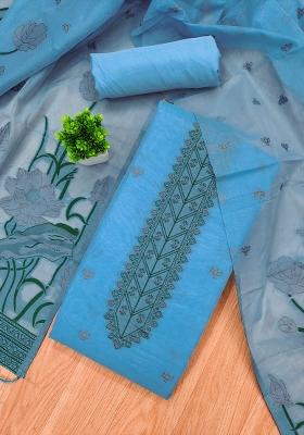Sky Blue Motif Cotton Blended Kurta Set