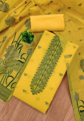 Yellow Motif Cotton Blended Kurta Set
