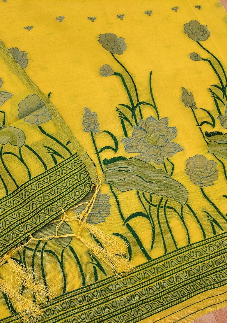 Yellow Motif Cotton Blended Kurta Set - Indya