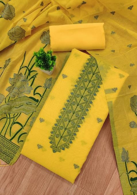 Yellow Motif Cotton Blended Kurta Set