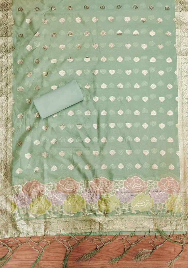 Green Motif Organza Kurta Set - Indya