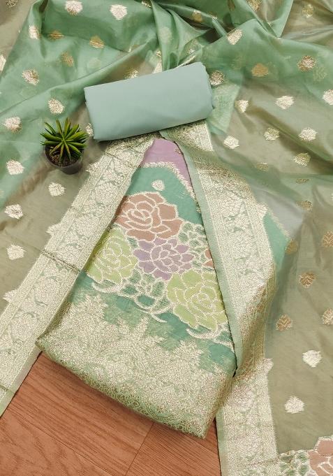 Green Motif Organza Kurta Set