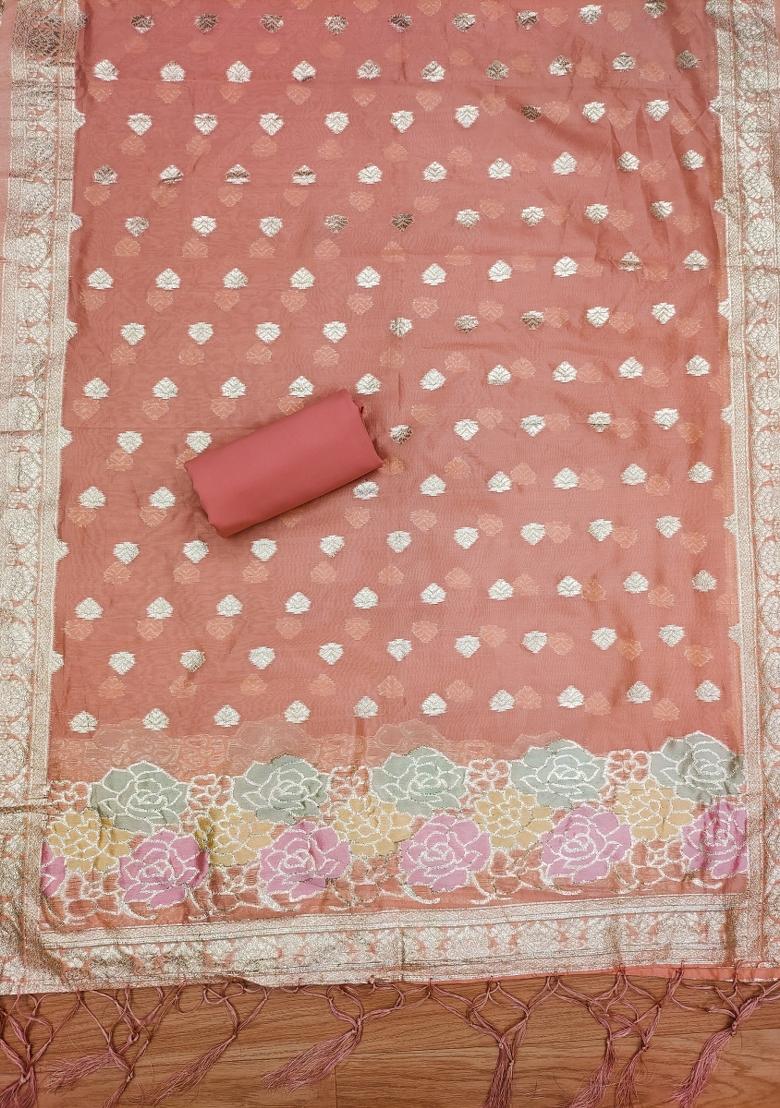 Peach Motif Organza Kurta Set - Indya