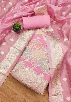 Pink Motif Organza Kurta Set
