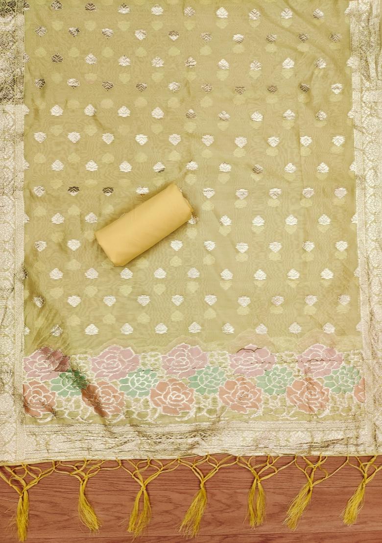 Yellow Motif Organza Kurta Set - Indya