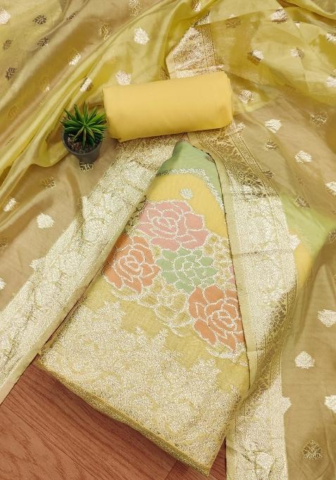 Yellow Motif Organza Kurta Set