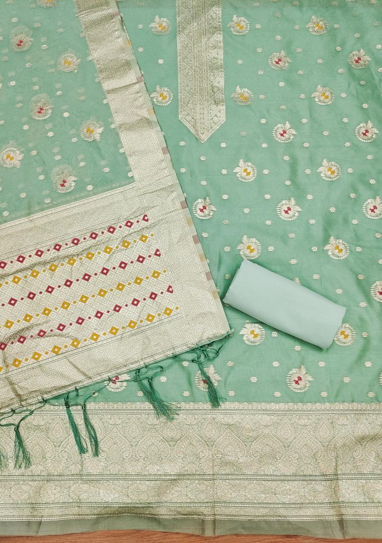 Green Motif Organza Kurta Set - Indya