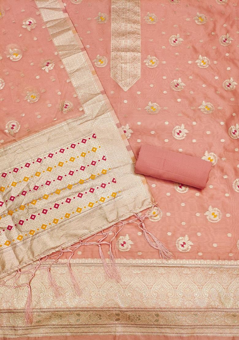 Peach Motif Organza Kurta Set - Indya