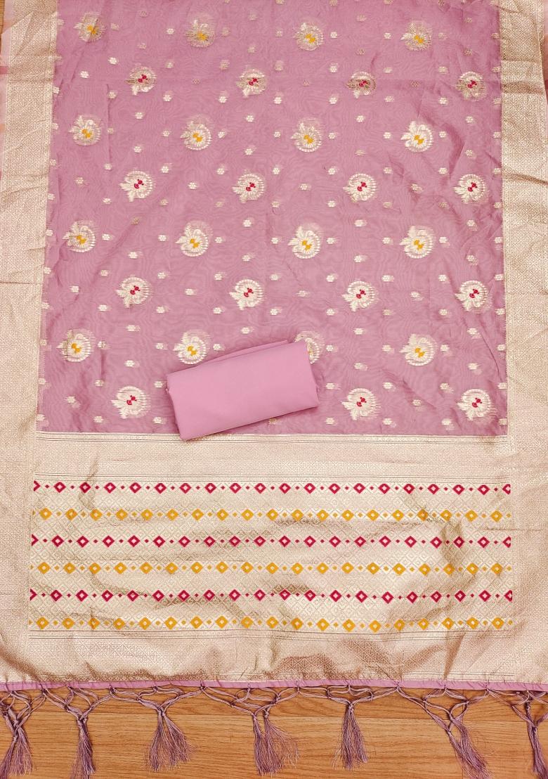 Pink Motif Organza Kurta Set - Indya