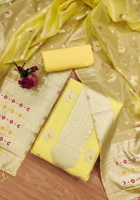 Yellow Motif Organza Kurta Set