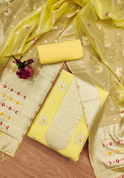 Yellow Motif Organza Kurta Set