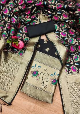 Black Motif Silk Kurta Set