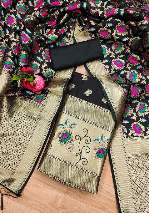 Black Motif Silk Kurta Set