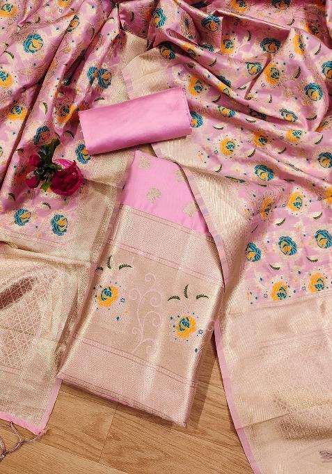 Baby Pink Motif Silk Kurta Set