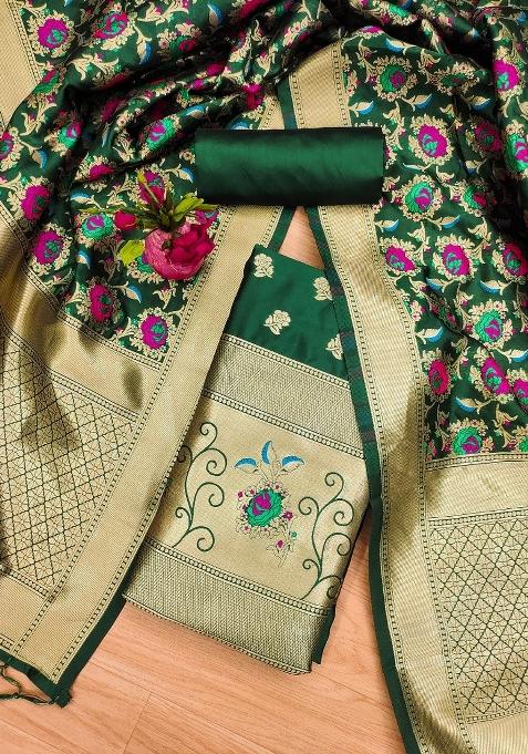 Green Motif Silk Kurta Set