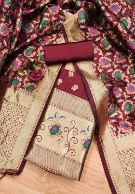 Maroon Motif Silk Kurta Set
