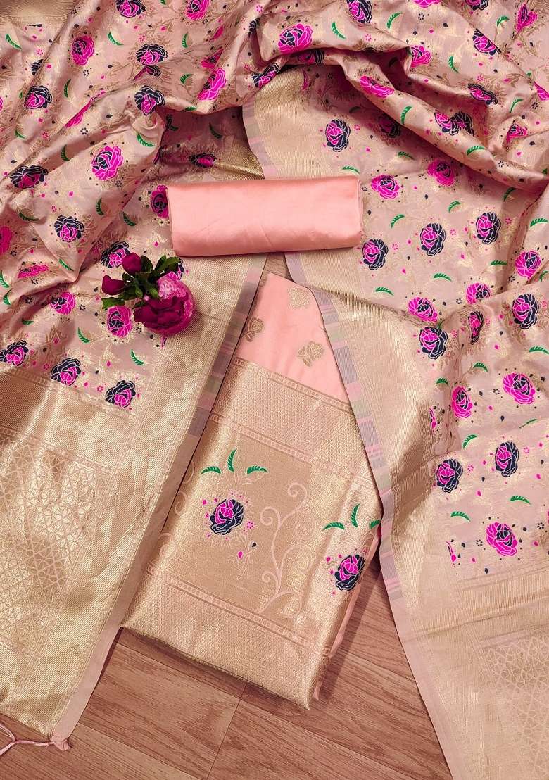 Peach Floral Print Silk Blend Straight Kurta Set - Indya
