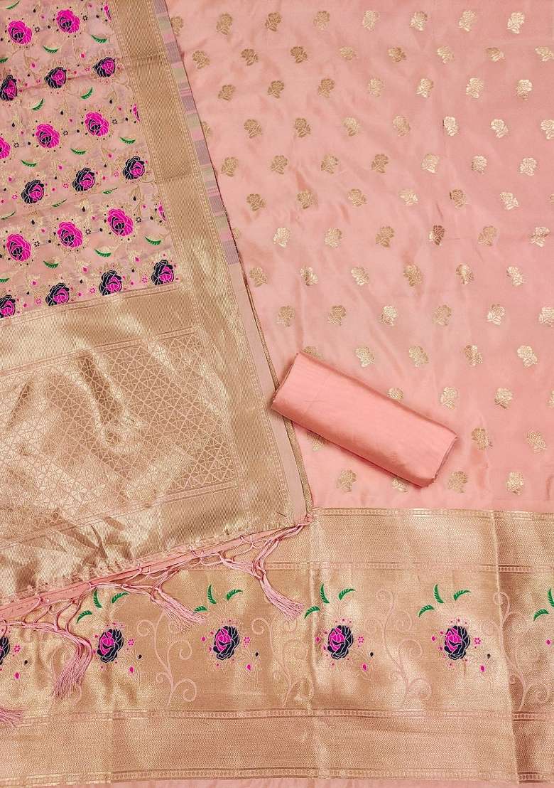 Peach Floral Print Silk Blend Straight Kurta Set - Indya
