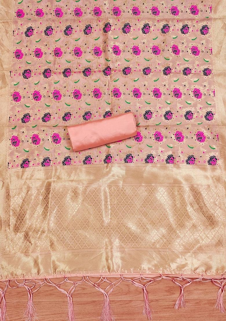 Peach Motif Silk Kurta Set - Indya