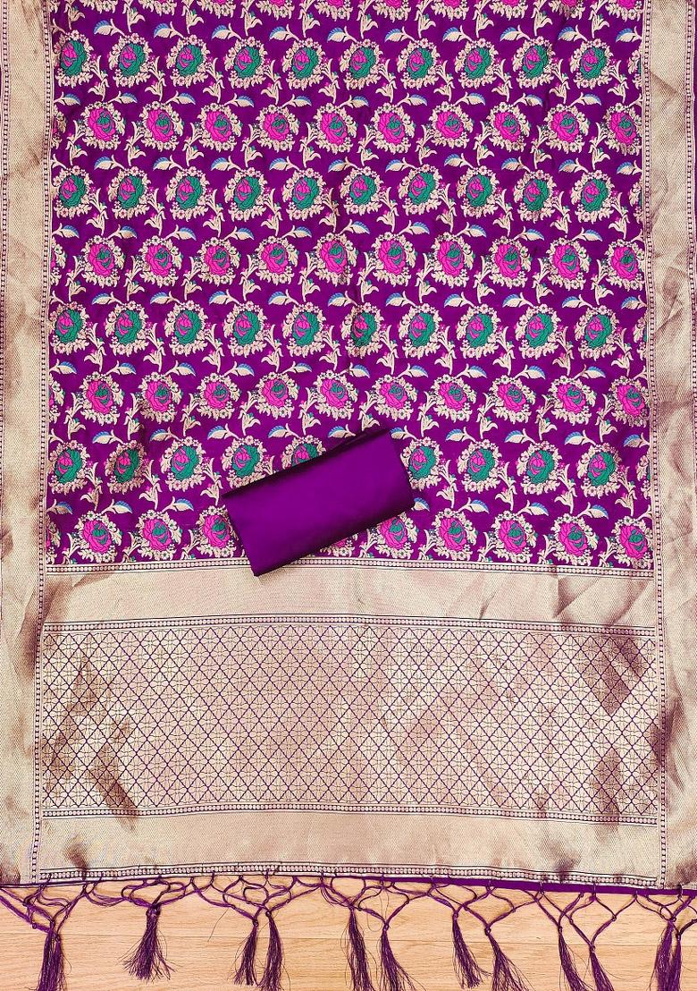 Purple Motif Silk Kurta Set - Indya